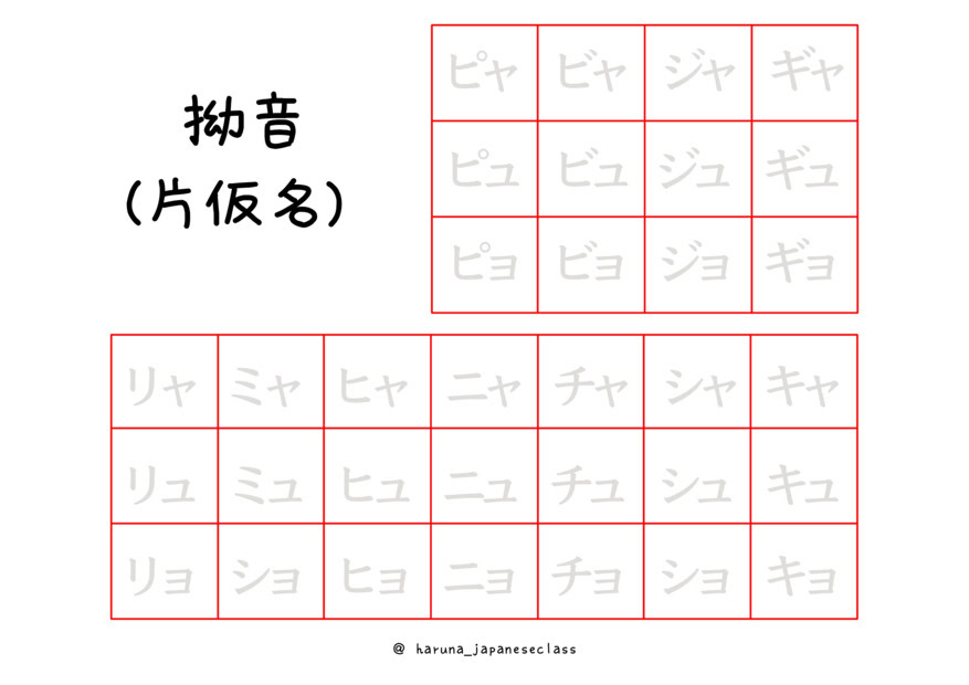 拗音練習表（片仮名）